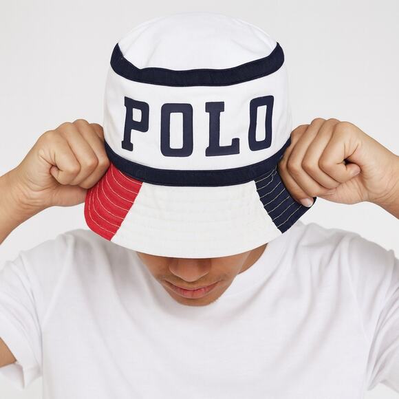 Polo Ralph Lauren Colorblock Bucket Hat Red White Blue Logo L/XL USA Flag Y2k - Picture 1 of 4